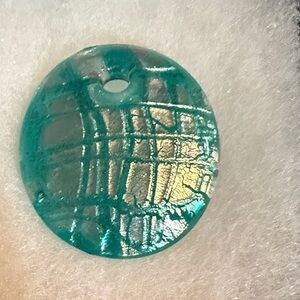 Teal and Silver Round Glass Pendant🎁🌟